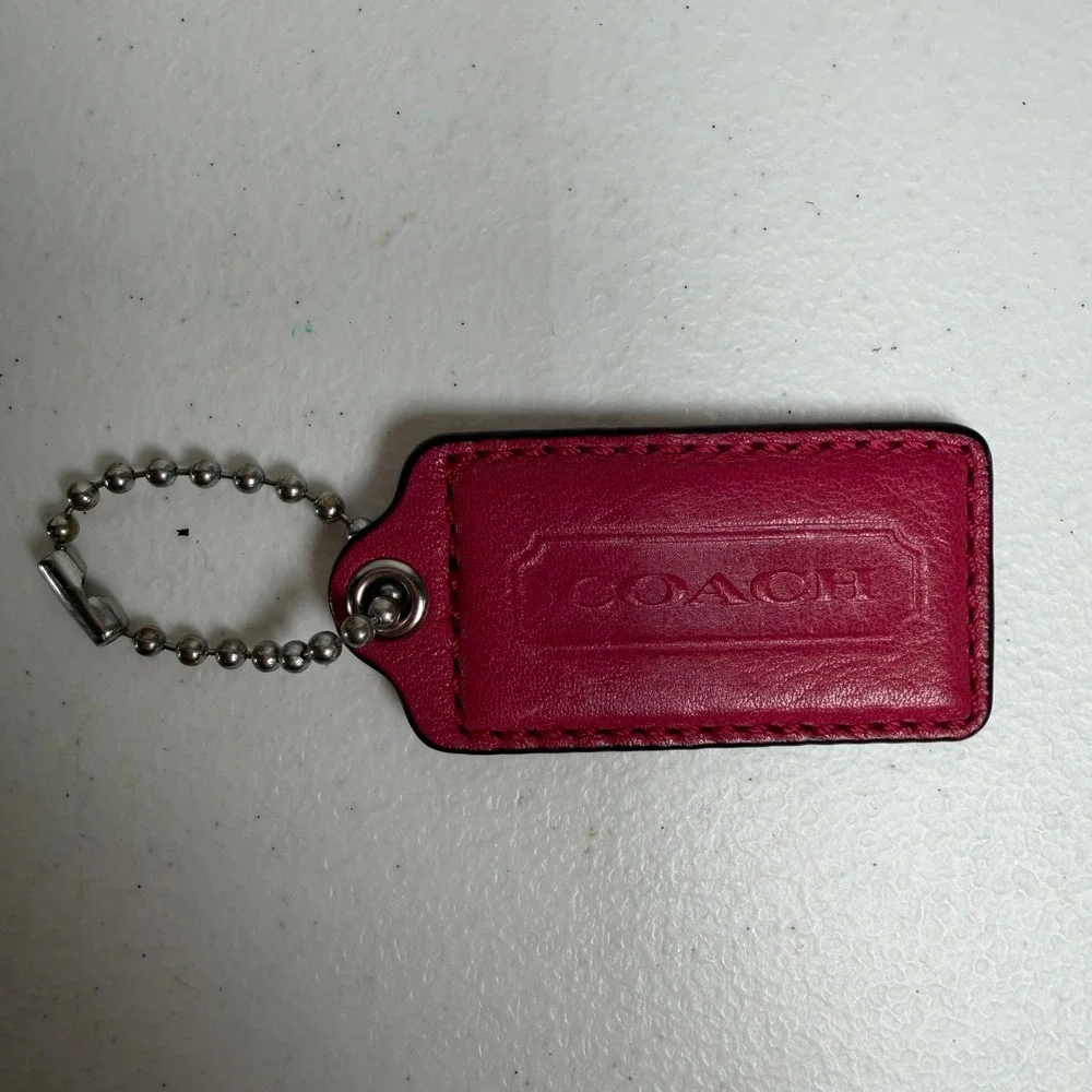 Coach 2.5 Inch Bag Hangtag Replacement Embossed Leather Ball Chain Magenta Pink